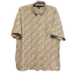 Weekender Silk Aztec Boho Indie Luxury Geometric Button Short Sleeve Shirt Earth